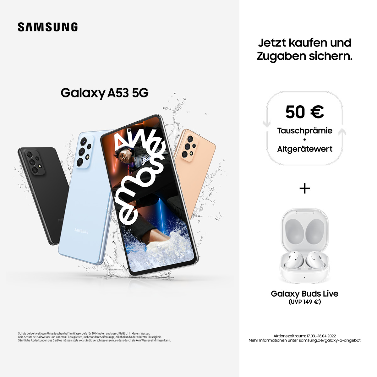 Samsung Galaxy A53 5G Preorder Keyvisual für mobile Geräte